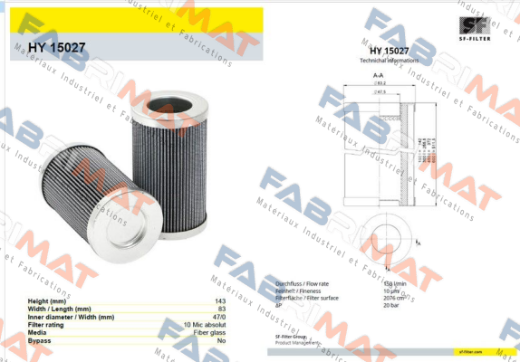 SF FILTER-HY 15027 price