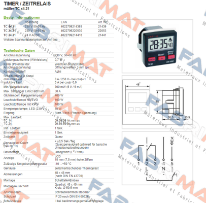 Hugo Muller-TC 14.21 - 230V 50-60 Hz / PN: 21439 price