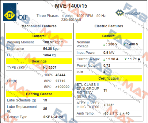 Wam-MVE 1400/15  price