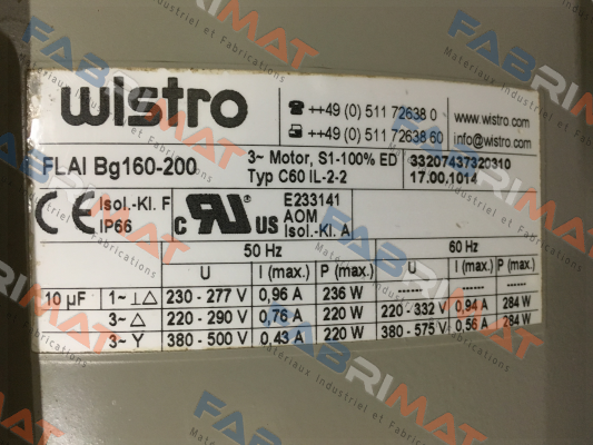 Wistro-Typ: C60 IL-2-2 FLAI Bg160-200 (17.00.1014) price