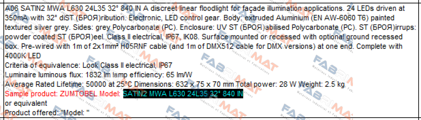 Zumtobel-SATIN2 MWA L630 24L35 32° 840 IO  price