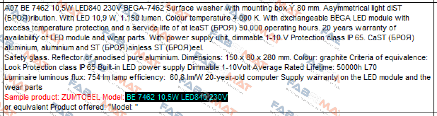 Zumtobel- BE 7462 10,5W LED840 230V  price