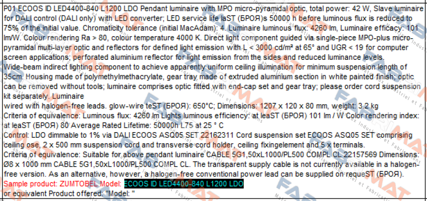 Zumtobel-ECOOS ID LED4400-840 L1200 LDO  price