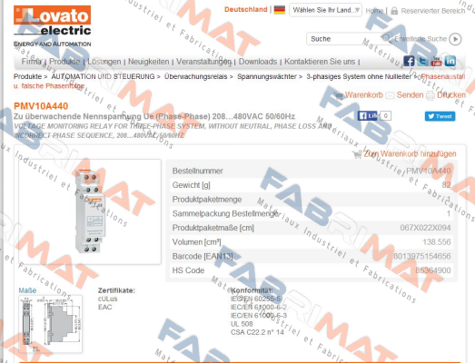 Lovato-PMV10A440 price