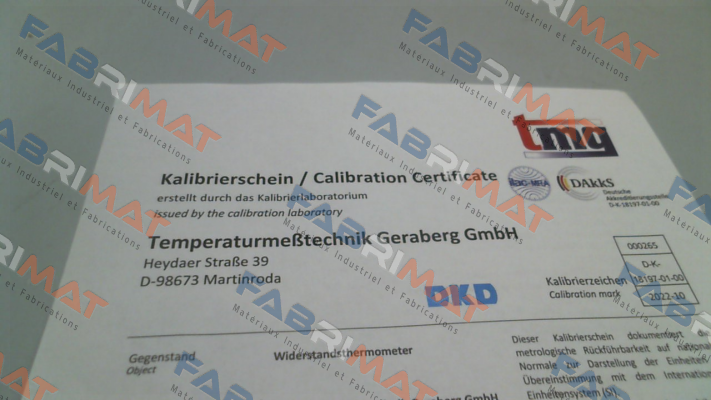 TMG GERABERG-8000282 DAkkS - Calibration Certificate price