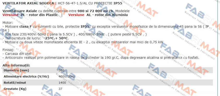 Sodeca-1003070 / HCT-56-4T-1.5/AL IE3 price