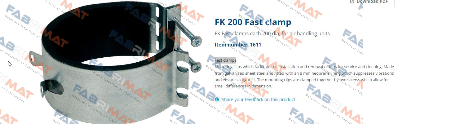 Systemair-Item No. 1611, Type: FK 200 Fast clamp price